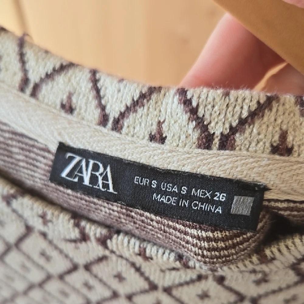Zara Cream and Brown Geometric Tunic, Small, VGUC, Cabin Cottage Core